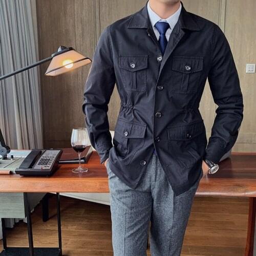 British Style Retro Men Fashion Jacket Coat Spring Brand Mens Casual Fit Wild Overcoat Jacket Solid Color Trench Coat Male