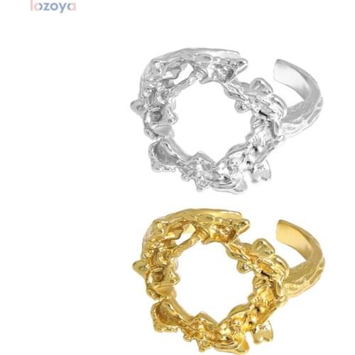 LOZOYA 925 Sterling Rock Punk Fashion Silver Gold Irregular Geometric Round Resizable Rings 2021 Wedding Gift Special