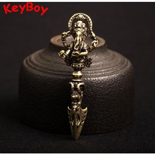 Pure Copper Elephant God Pestle Vajra Ornaments Charms Tibetan Buddhism Magic Keychain Keyring Pendants Brass Car Key Hangings