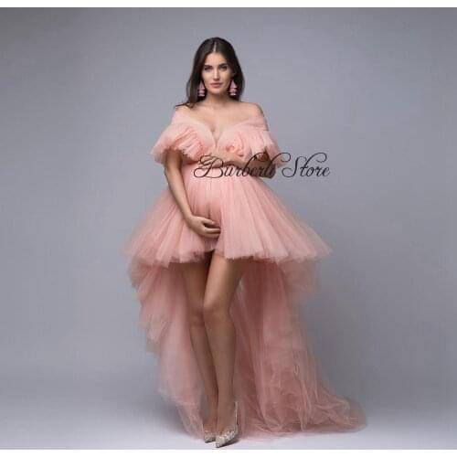 Sweet Blush Pink High Low Maternity Women Dress Fashion Long Women Birthday Party Dresses Puffy Wedding Guest Formal Dress
