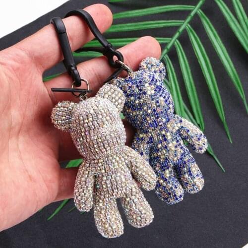 Cute Handmade DIY Cartoon Bear Rhinestone Keychain Crystal Bomgom Bear Key Chain Keyring Bag Charm Pendant Llaveros Accessories