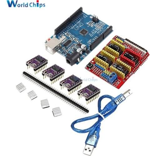 CNC Shield V3 Engraving Machine 3D Printer Module + 4pcs A4988/DRV8825 Driver Expansion Board for Arduino UNO R3 with USB Cable