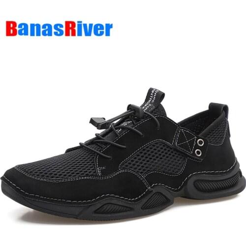 Mens Shoes Breathable Single Mesh 2021 New Hollow Summer Large Mesh Soft Sole Sport Trend Casual Handmade Walking Outdoor Sport