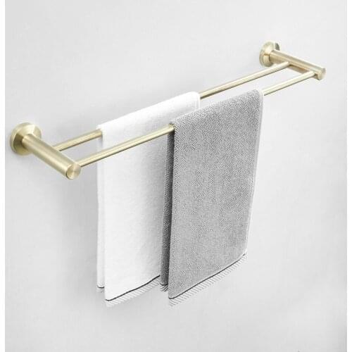 304 Stainless Steel Gold Brushed Double Bar Holder Towel Bar Wall Mount Towel Rack Bathroom Accessories