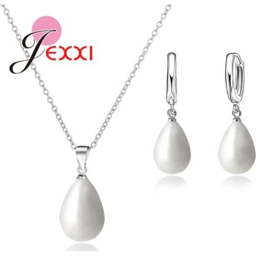 New Arrivals Popular Women 925 Sterling Silver Pearl New Design Drop Earrings Set Wedding Simple Jewelry Gift