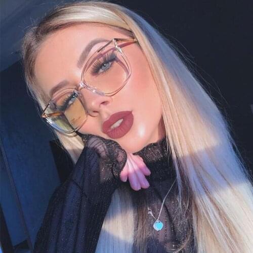 Glasses Block Blue Light TR90 Metal Square Eyeglasses Women Luxury Brand Optics Spectacles Frames Large Clear Computer Glasses