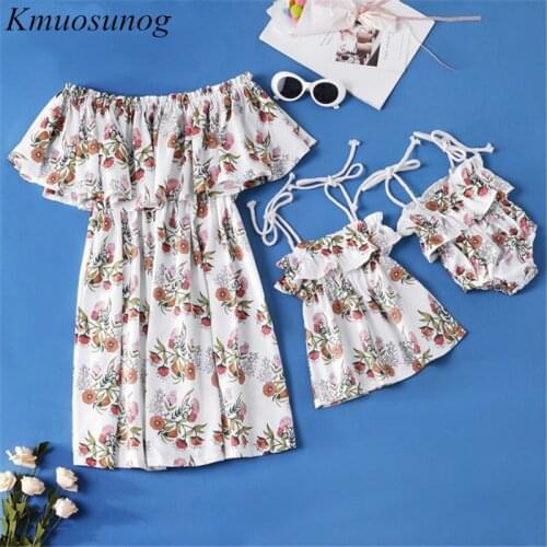 Mommy and me clothes Baby girl Clothes 2019 Off Shoulder Print Mini Dress Mom and Daughter Dress Mommy and Baby Clothes C0440