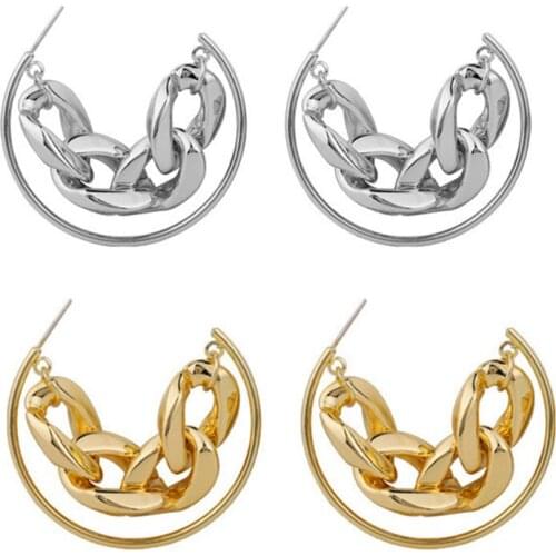 Undefined Chain Statement Earrings Women Irregular Female Dangler Personality Geometric Circle Earrings European Stud Earings