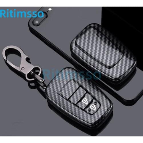 Carbon Fiber Pattern Car Key Case Cover Shell for Toyota CHR C-HR Prado Prius Camry Corolla RAV4 2017 2018 2019 Accessories
