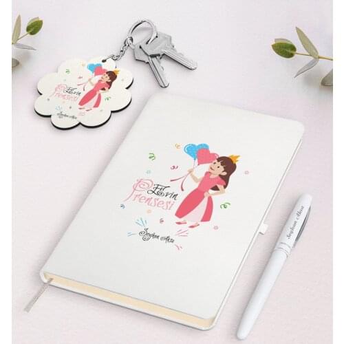 Personalized House Princess White Notebook Pen and Keychain Gift Seti-2 Reliable Quality Gift Casual Design Moment