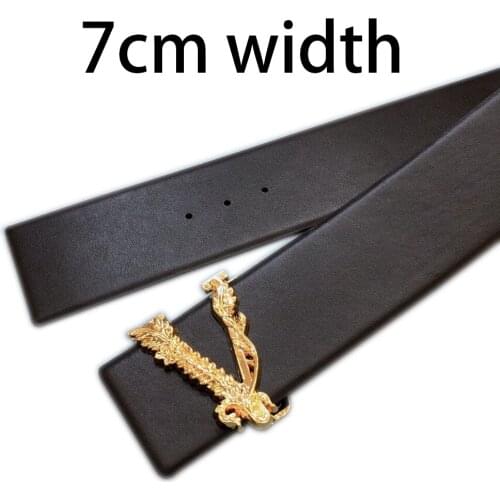 7cm Width Luxury Vintage V letter Designer Brand Belt High Quality Women Genuine Real Leather Dress Strap for Jeans Waistband