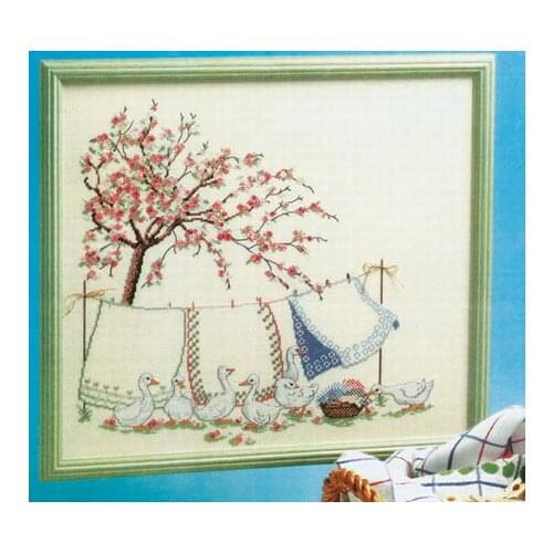 2020 New Cross Stitch Suite Idyllic Scenery C225 Drying Bed Sheets Courtyard Small White Goose