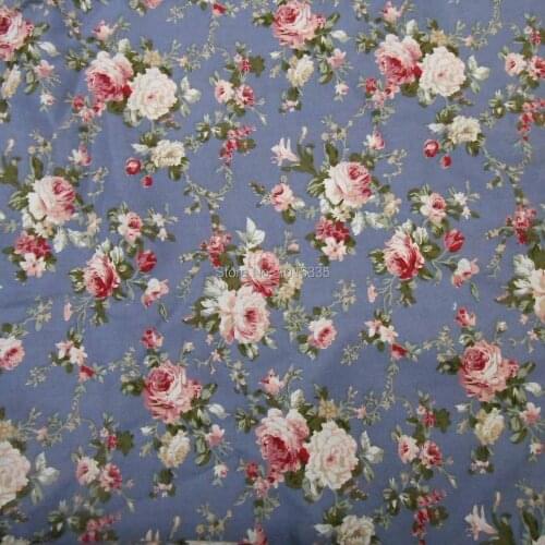 Hot Sale roses flowers 100% cotton fabric 2 yards,Width 1.45 meter wholesale vintage blue poplin fabric floral fabric