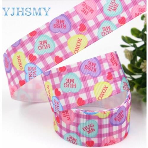 YJHSMY G-18702-587,25 mm 10 yards Heart-shaped Printed grosgrain ribbons,Valentines Day DIY handmade Hair accessories Materials