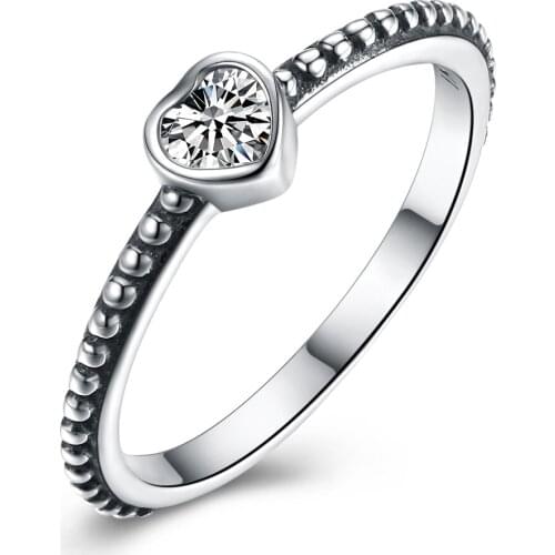 ZEMIOR 925 Sterling Silver Vintage Rings For Women Cute Pink Heart Cubic Zirconia Ring Female Romantic Engagement Jewelry