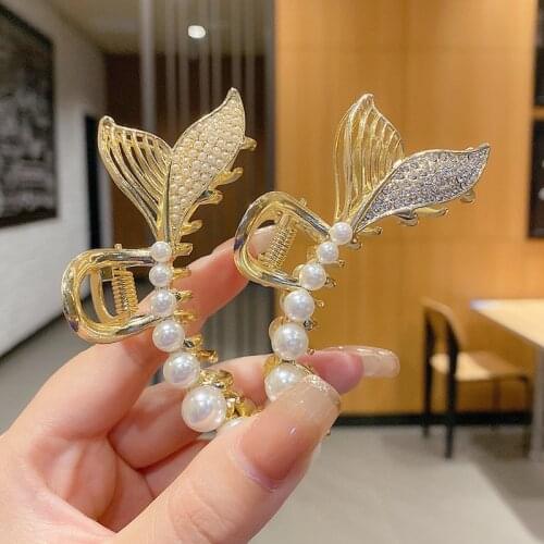 1pcs NEW Creative Gold Alloy Pearls Mermaid Hair Claw for Women Ladies Hair Accessories Wedding Bride Hair Clip Hair Crab