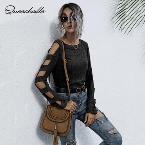 Off Shoulder Tight Sweater Womens 2021 Spring Autumn Hollow Out Long Sleeve Casual Pullover Sweaters Khkai Ladies Jumper Tops