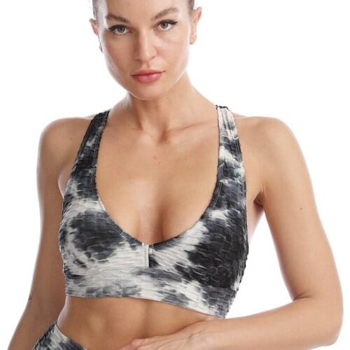 Shi Nuoxuan Ladies Vest-style Jacquard Tie-Dye Bubble Yoga Top Fitness Sports Beauty Back Sexy Gathered Bra