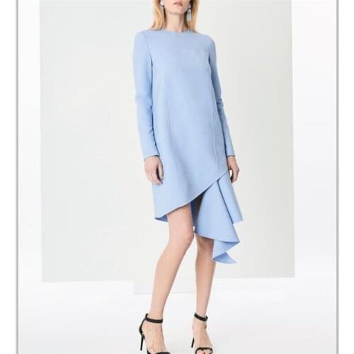 Women Runway Dress 2019 High Quality Spring Summer Fashion O-Neck Long Sleeve Irregular Elegant Dresses Plus Size