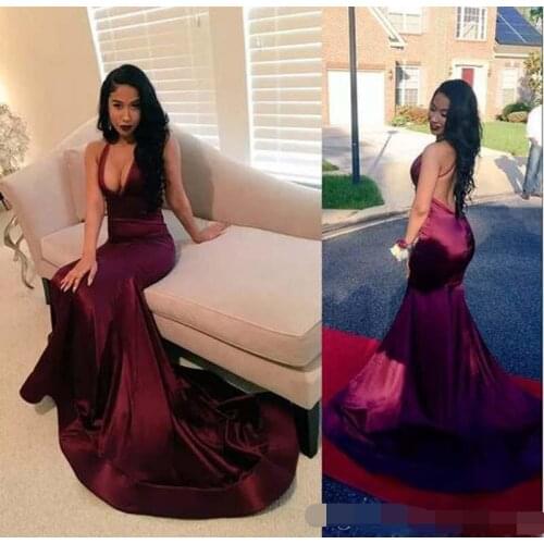 Beauty Black Girls Formal Wear Backless Prom Dresses Deep Long Mermaid Evening dress African vestidos de gala robe de soiree
