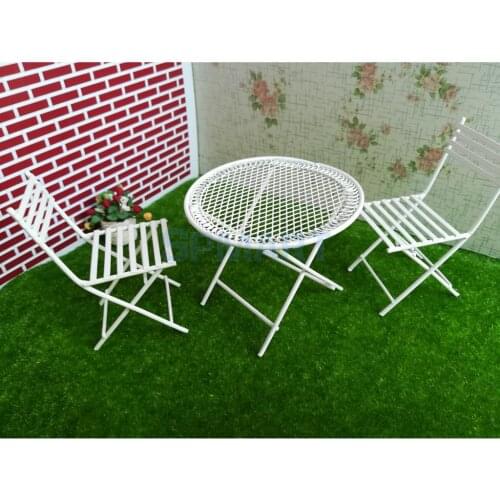 1/12 Scale Dollhouse Miniature Furniture White Round Table with 2 Chairs Model Set for 12th Dolls House Decoration