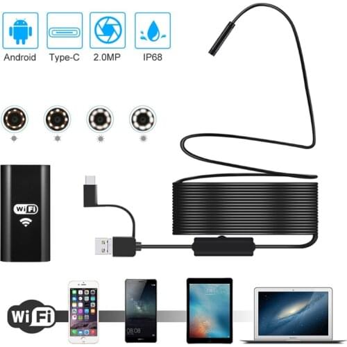 1/2/3.5/5/10M 1200P Endoscope Camera Mini Waterproof Inspection Borescope Wifi Box USB Camera 8mm For Iphone Android Type-C
