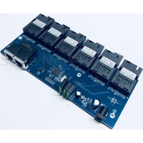 10/100M Fast Ethernet switch Converter 25KM Ethernet Fiber Optical Media Converter Single Mode 2*RJ45 and 6*SC fiber Port PCBA
