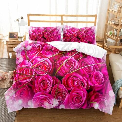 Half Love Heart Duvet Cover Colorful Print Comforter Sets 2/3PCS Romantic Purple Rose Flowers Bedding Set King Queen Sizes