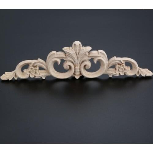 20*5cm Wood Carved Decal Corner Appliques Frame Doors Furniture Woodcarving Wooden Figurines Craft Wood Carved Long Applique