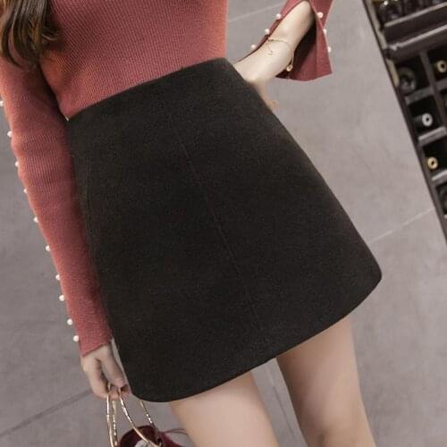2021 Autumn Winter Woolen Thickened Mini Skirt A-line Solid Color Skirts for Women Ladies High Waist Short Skirts Female Y365
