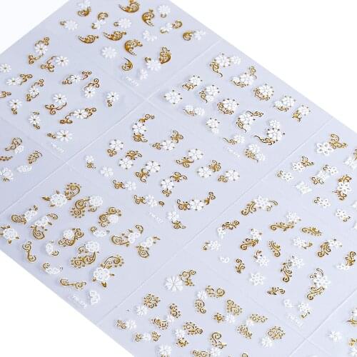 30pcs/Set 3D Nails Art Stickers 6*5cm Golden White Self Adhesive Flower Vine For Polish Manicure Design Tip Mix Nail Decals *9/8