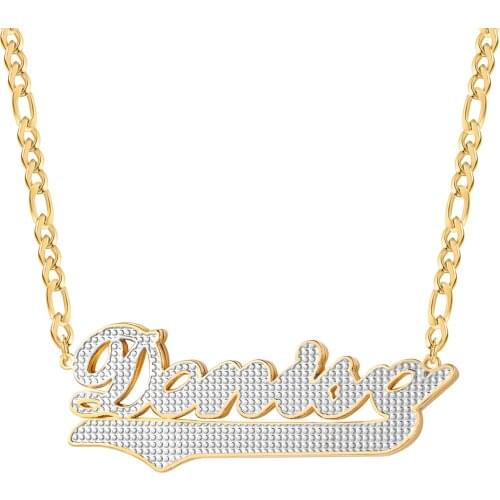 3D Double Layer Gold Plated Custom Name Necklace Personalized Stainless Steel Piercing Carving Pendant Jewelry For Women Gift