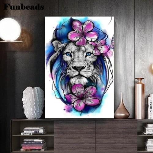 5D Diamond Pattern Rhinestone Needlework Diy Diamond Painting Cross Stitch Colorful Flower With Lion Diamond Embroidery FF5543