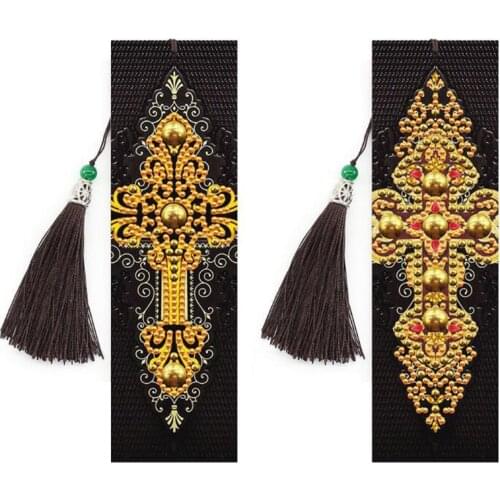 5D DIY Diamond Painting Bookmark Tassel Leather Book Marks Special Shaped Drill Religion Diamond Embroidery DIY Craft Gift