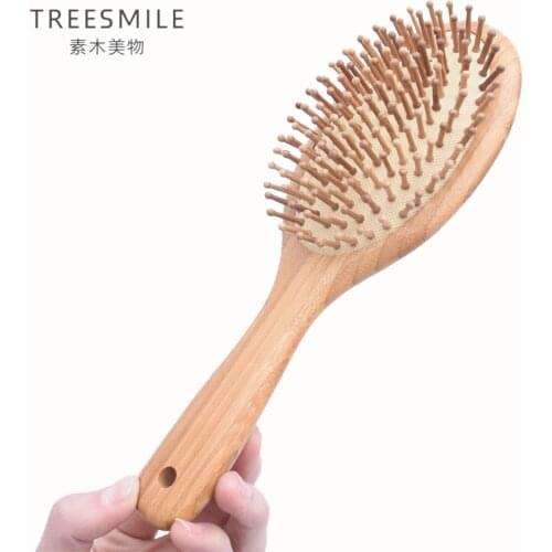 1PC TREESMILE Anti-static Hair Comb Wood Comb Bamboo charcoal Round Teeth Massage the scalp Hair Brush comb teeth hairbrush D20