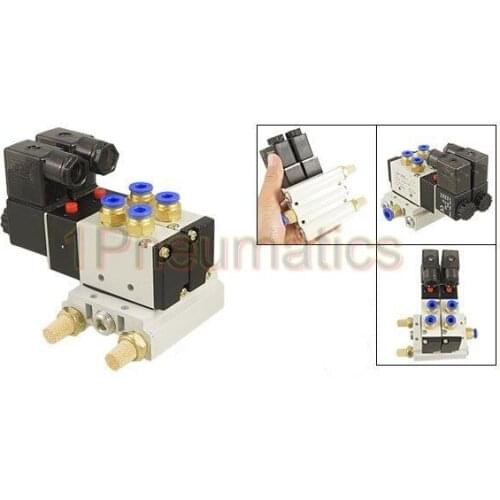 Free Shipping 2 Valves Base 4V210-08 2 Position 5 Way 2 Solenoid Valve Connected Base Muffler