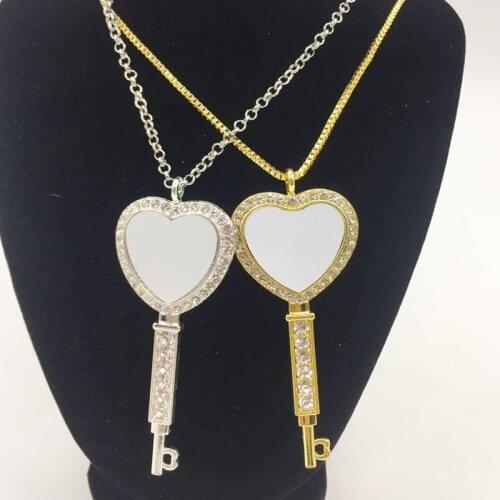 Sublimation Blank Heart Key Necklaces Pendants With Drill Necklace Pendant Hot Tranfer Printing Consumable