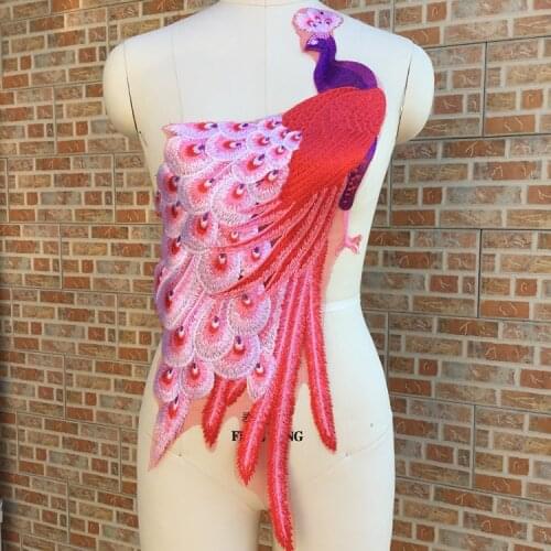 Large Peacock Flower Embroidered Patches For Clothes Applique Patch Embroidery Flower Wedding Dress Sew on Trims Garment Decor