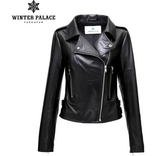 Brand Motorcycle leather jacket New Fashion leather jacket women 2018 spring Black genuine leather jacket women WINTER PALACE