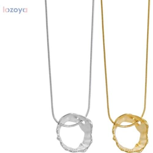 LOZOYA 925 Sterling Silver Gold 17mm Circle Pendant Long Chain Necklace Snake Chain Women Fine Jewelry 2021 Rock Punk Wedding