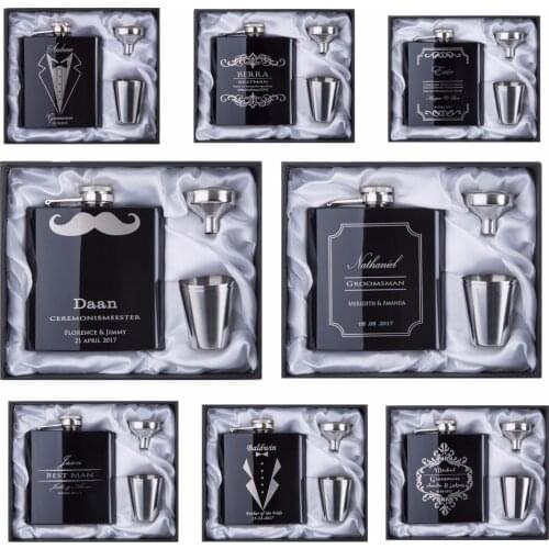 2017 discount Groomsman gift Personalized Engraved 6oz Hip Flask Stainless Steel With White & Black Box Gift Wedding Favors