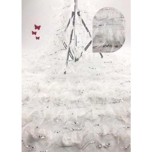 Hot selling embroidered tulle Net Lace with feather ZH-619 French tulle mesh Lace Fabric