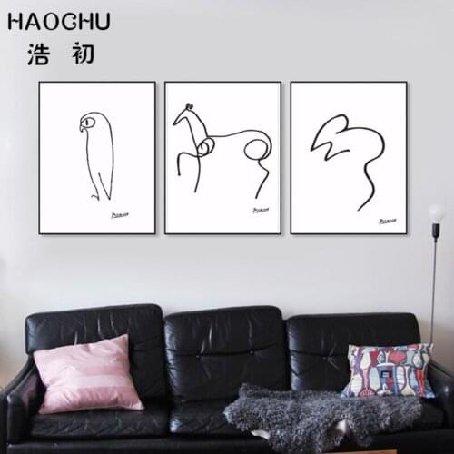 HAOCHU Modern Minimalist Pablo Picasso Abstract Animals Canvas Painting Wall Art Picture Oil Poster Home Decor Horse Dog Eagle