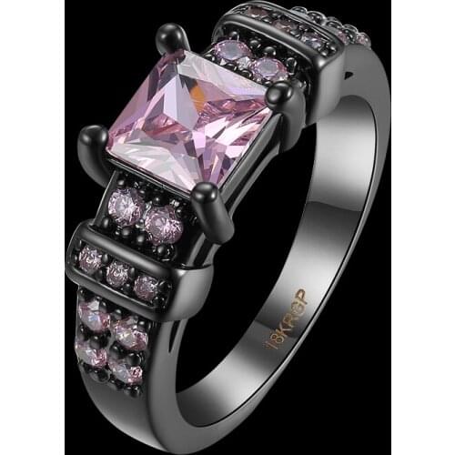 New Hot Popular Morganite Pink Cubic Zirconia rings for Women Black Gun Ring jewelry size 6 7 8 9 AR2029