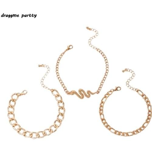 Bohemian 3pcs Punk Cuban Chain Bracelets Set For Women Miami Thick Charm Snake Bracelets Bangles Fashion Jewelry