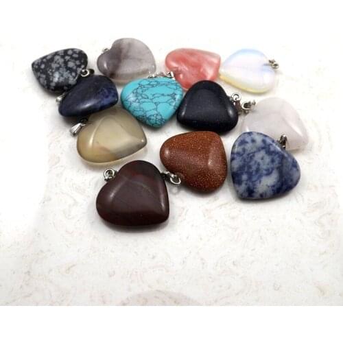 25x23mm Heart Shape Pendant Mixed Lot Natural Stone Pendant 24pcs Wholesale