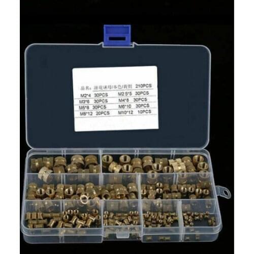 Brass Knurled Insert Nuts Threaded Insert Screws Assortment Set Kit Industry Machinery Nut Injection Tools M2-M10 210pcs