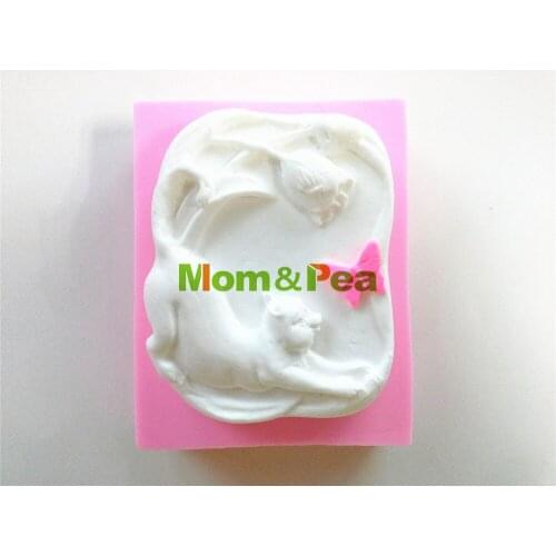Mom&Pea 0469 Free Shipping Cat & Flower Shaped Silicone Mold Cake Decoration Fondant Cake 3D Mold Soap Mold