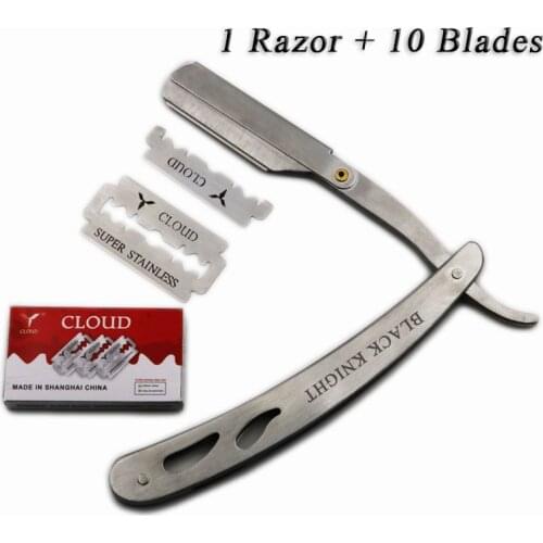 1 Set Men Straight Barber Edge Steel Razors Folding Shaving Knife Hair Removal Tools With 10 pcs Blades Of CLOUD