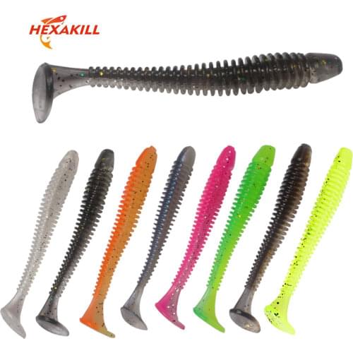 Hexakill 10pcs/lot 5cm0.7g/7cm2g/9cm4.2g T Easy Shiner Tail soft Fish SwimBait Soft Worm Shrimp bass soft fish smell soft baits